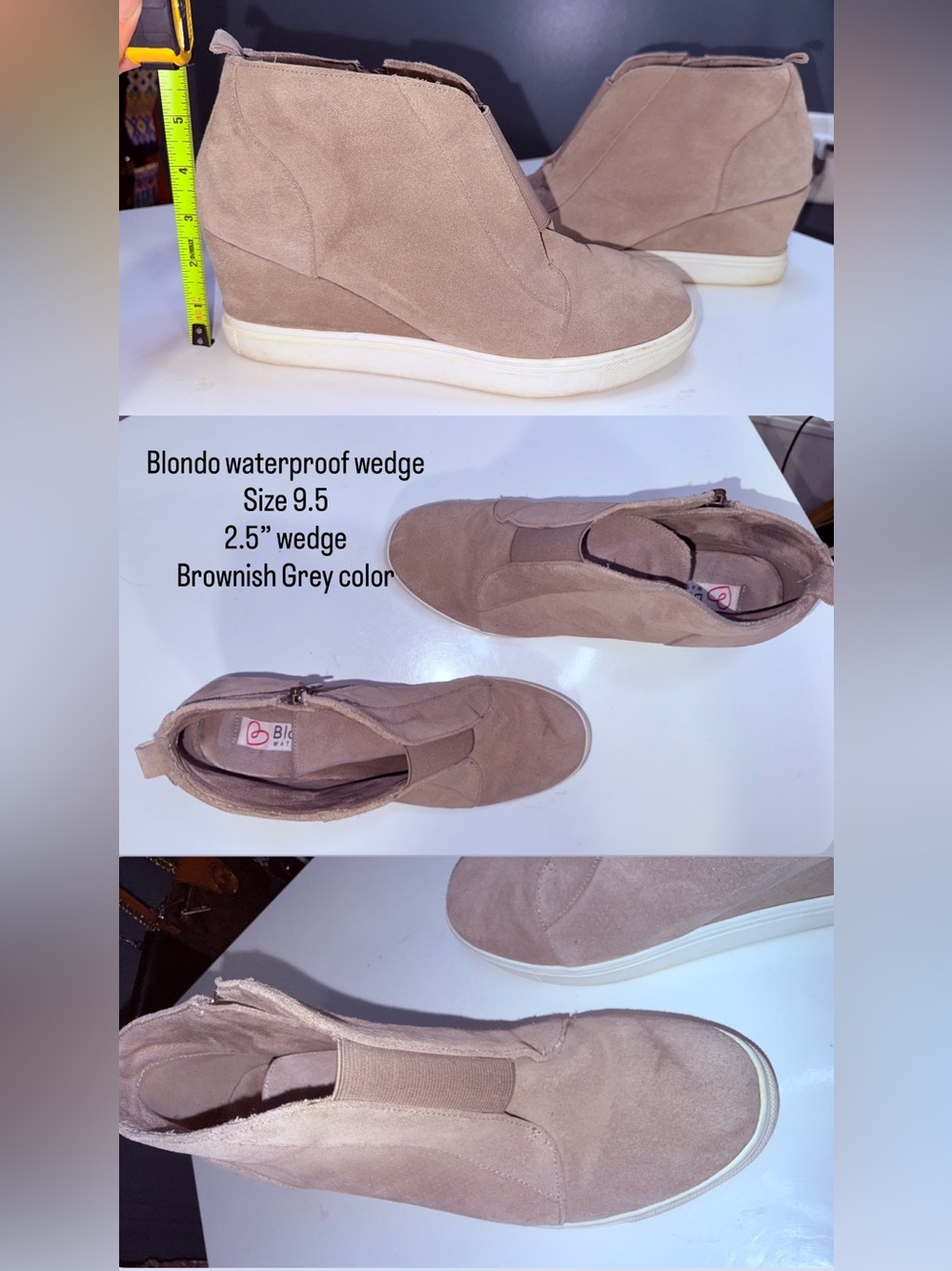 Blondo Taupe Suede Waterproof Wedge Sneakers